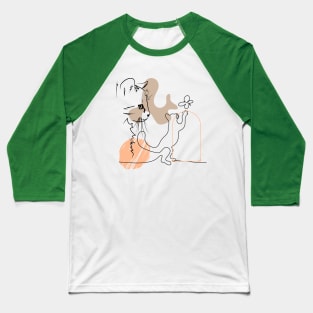 One Line Art Cat Baseball T-Shirt